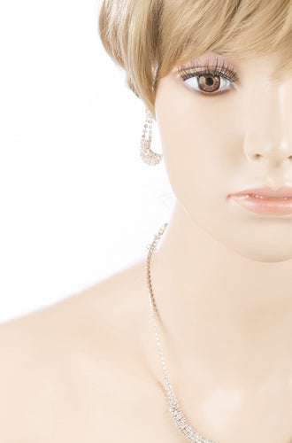 Bridal Wedding Jewelry Set Necklace Earring Crystal Rhinestone Vintage Silver