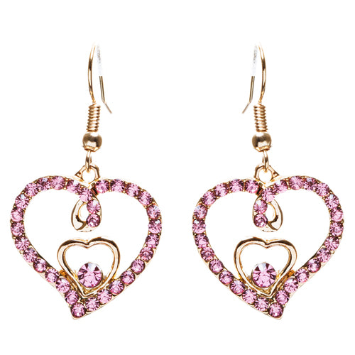 Adorable Valentine Theme Fashion Crystal Rhinestone Heart Earrings E908 Pink