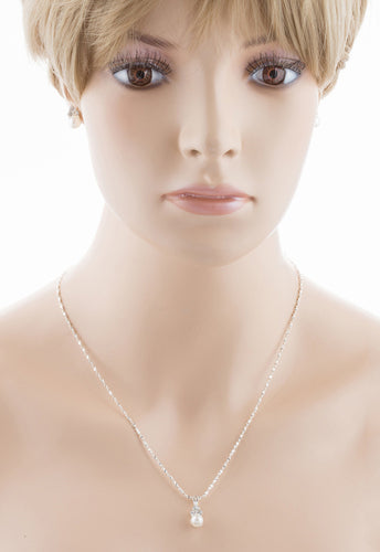Bridal Wedding Jewelry Set Crystal Rhinestone Pearl Simple Design Silver White - Accessoriesforever