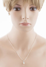 Bridal Wedding Jewelry Set Crystal Rhinestone Pearl Simple Design Silver White