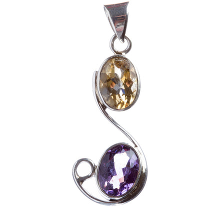 925 Sterling Silver Natural Gemstones Amethyst Pendant FJSVP2069