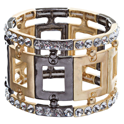 Fashion Square Linked Crystal Stretch Bracelet Gold