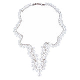Bridal Wedding Jewelry Set Crystal Pearl Chunky V Drop Swirl Necklace Silver