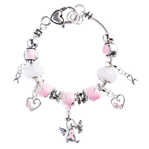 Pink Ribbon Jewelry Crystal Rhinestone Cute Dangling Link Bracelet B478 Silver