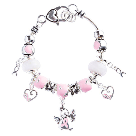 Pink Ribbon Jewelry Crystal Rhinestone Cute Dangling Link Bracelet B478 Silver
