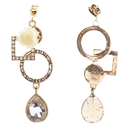 Semiprecious Flower & Crystal Drop Earrings Gold