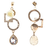 Semiprecious Flower & Crystal Drop Earrings Gold