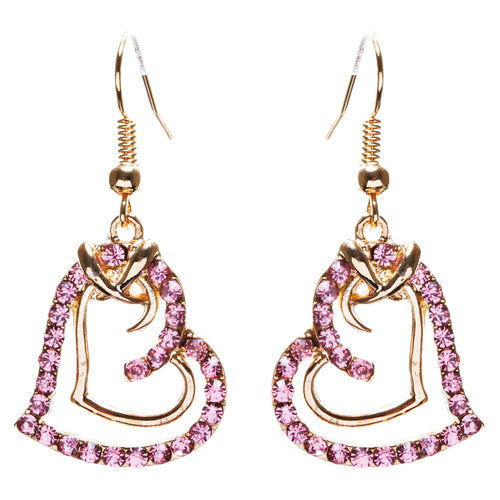 Charming Valentine Theme Fashion Crystal Rhinestone Heart Earrings E906 Pink