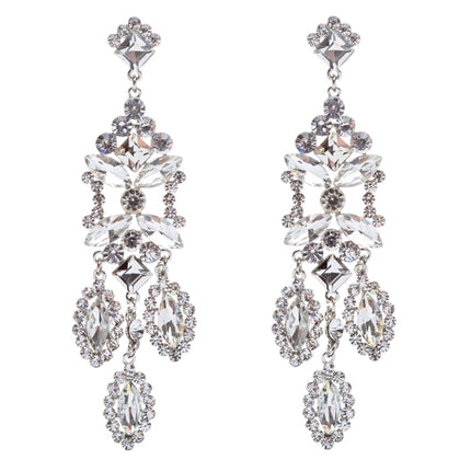 Bridal Wedding Jewelry Crystal Rhinestone Shine Dazzle Long Dangle Earrings - Accessoriesforever