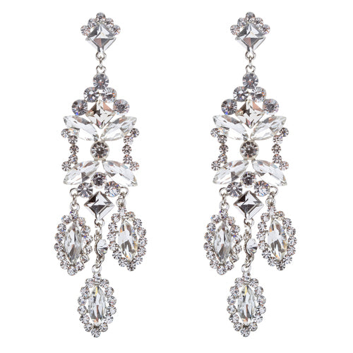 Bridal Wedding Jewelry Crystal Rhinestone Shine Dazzle Long Dangle Earrings - Accessoriesforever