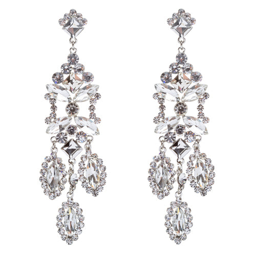 Bridal Wedding Jewelry Crystal Rhinestone Shine Dazzle Long Dangle Earrings