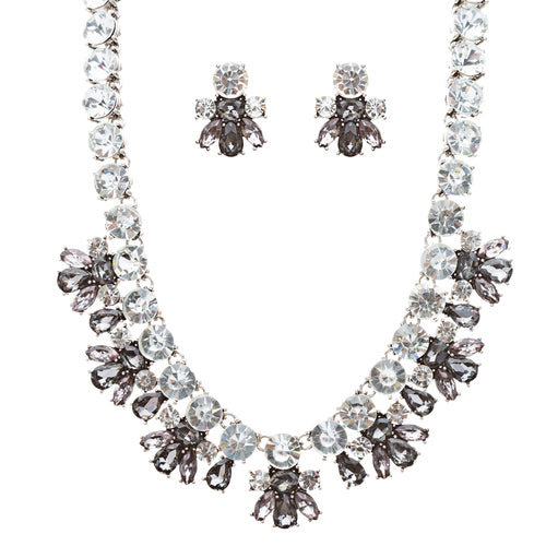 Stunning Sparkle Crystal Bold Design Fashion Statement Necklace Set JN181Gray