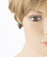 Adorable Crystal Rhinestone Grape Fruit Charm Stud Post Earring E489 Gold Purple