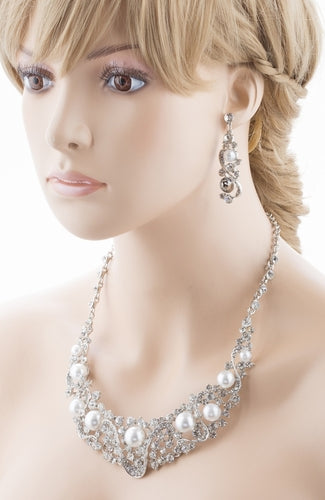 Bridal Wedding Jewelry Crystal Rhinestone Intricate Interwoven Necklace J522 SLV