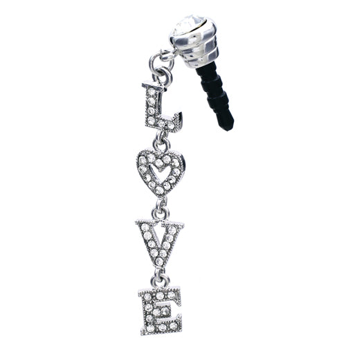 Earphone Dustproof Plug Stopper Phone Ear Cap Crystal Rhinestone LOVE Silver