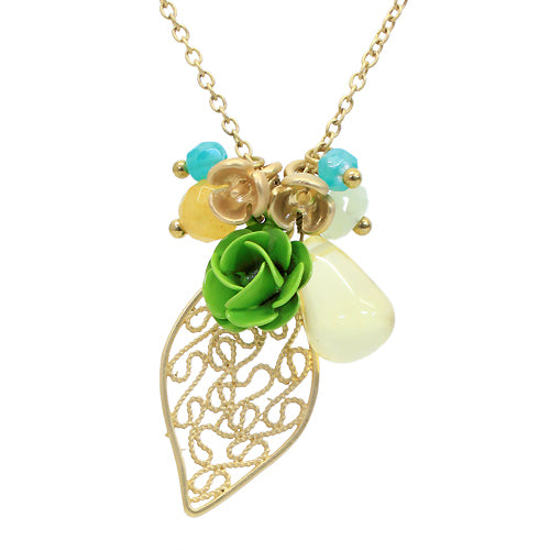 Floral Charm Tear Drop Crystal Handmade Necklace Green