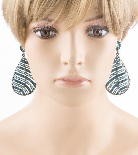 Modern Fashion Crystal Rhinestone Stunning Leaf Design Dangle Earrings E729 Blue - Accessoriesforever