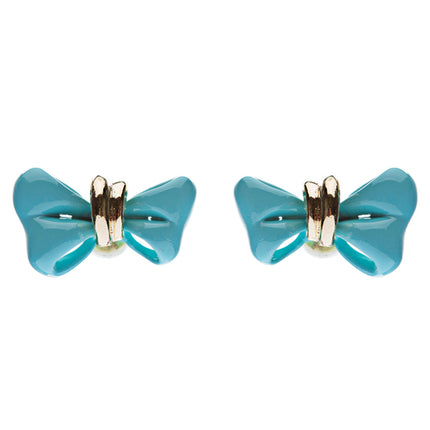 Adorable Mini Ribbon Bow Epoxy Handmade Fashion Stud Earrings Gold Turquoise - Accessoriesforever