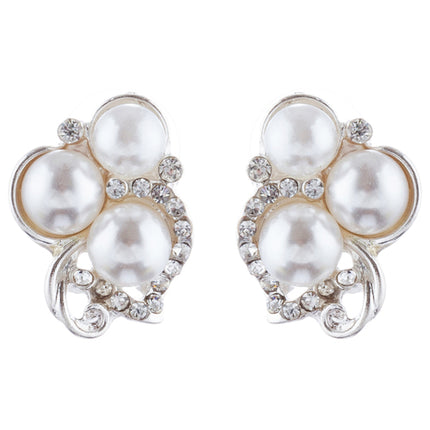 Bridal Wedding Jewelry Set Crystal Rhinestone Pearl Cluster Stud Necklace Silver - Accessoriesforever