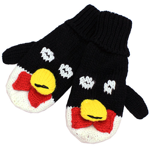 Knitted Fun 3D Animal Soft Mittens Gloves Black Penguin