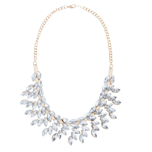 Bridal Wedding Jewelry Crystal Rhinestone Intricate Bib Necklace Set Jn183 Gold