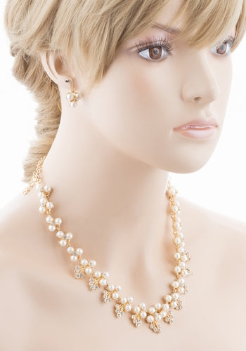 Bridal Wedding Jewelry Crystal Rhinestone Soft Elegant Necklace Set J507 Gold