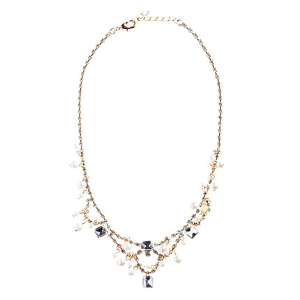 Bridal Wedding Jewelry Crystal Rhinestone Alluring Faux Pearl Necklace J581 Gold - Accessoriesforever