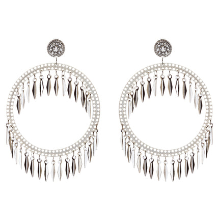 Draped Tassel Dangle Hoop Crystal Earrings Silver - Accessoriesforever