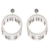 Draped Tassel Dangle Hoop Crystal Earrings Silver