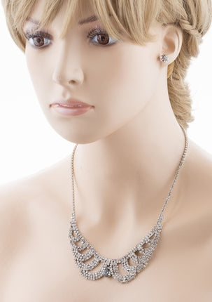 Bridal Wedding Jewelry Crystal Rhinestone Vintage Lace Design Necklace Silver - Accessoriesforever