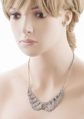Bridal Wedding Jewelry Crystal Rhinestone Vintage Lace Design Necklace Silver - Accessoriesforever