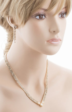 Bridal Wedding Jewelry Crystal Rhinestone Simple Sparkle Design Necklace Gold - Accessoriesforever