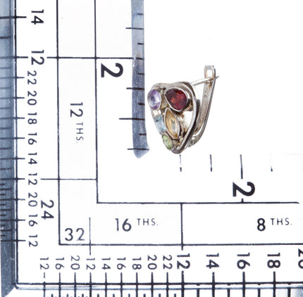925 Sterling Silver Gemstones Natural Topaz Garnet Dangle Earrings FJSE2195
