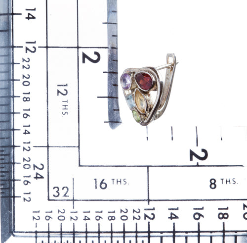 925 Sterling Silver Gemstones Natural Topaz Garnet Dangle Earrings FJSE2195