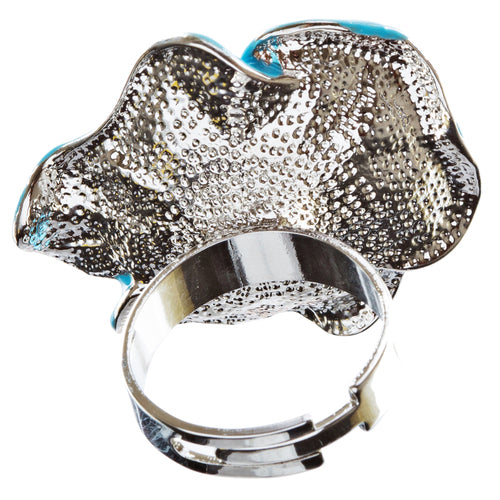 Beautiful Floral Crystal Adjustable 1 Ring Blue