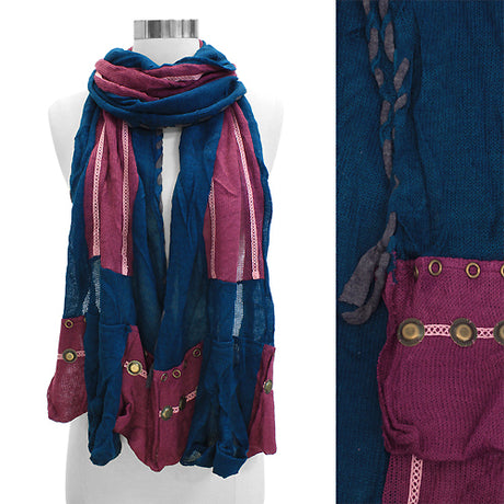 Stitched Edge Handmade Crafted Fashion Scarf Blue