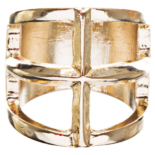 Trendy Square Shaped Hollow Design Statement Fashion Stretch Ring R215 Gold