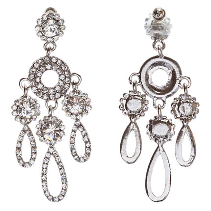 Crystal Pave Teardrop Chandelier Earring Clear Silver - Accessoriesforever