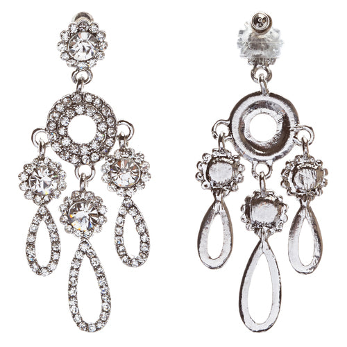 Crystal Pave Teardrop Chandelier Earring Clear Silver