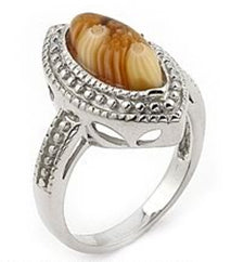 Brown Matte MILLEFIORI Marquise Sterling Silver Ring Size 8