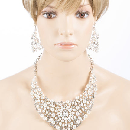 Bridal Wedding Jewelry Crystal Rhinestone Captivating Bib Necklace Set J519 WT - Accessoriesforever
