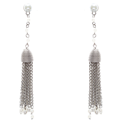 Bridal Wedding Jewelry Beautiful Faux Pearl Chandelier Dangle Earrings E809 SV - Accessoriesforever