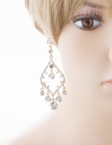 Bridal Wedding Jewelry Crystal Rhinestone Open Chandelier Dangle Earrings Gold