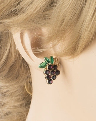 Adorable Crystal Rhinestone Grape Fruit Charm Stud Post Earring E489 Gold Purple