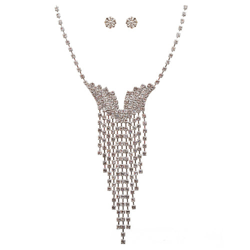 Bridal Wedding Jewelry Crystal Rhinestone Illuminating Dangling Necklace J516 SV