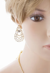 Bridal Wedding Jewelry Set Necklace Earring Crystal Rhinestone Bib Drape Gold