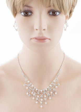 Bridal Wedding Jewelry Set Crystal Rhinestone Pearl WT - Accessoriesforever