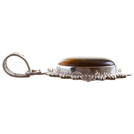 925 Sterling Silver Natural Gemstones Tigers Eye Pendant FJSVP2058 - Accessoriesforever