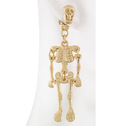 Halloween Costume Jewelry Enamel Dangling Skull Ornate Drop Earring E1140 Gold - Accessoriesforever