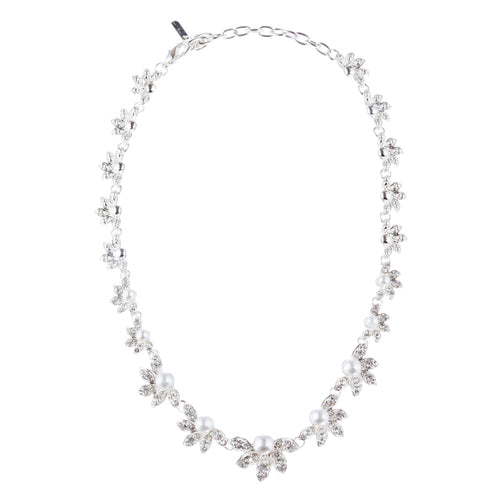 Bridal Wedding Jewelry Crystal Rhinestone Necklace Set Sweet Floral J425 Silver - Accessoriesforever